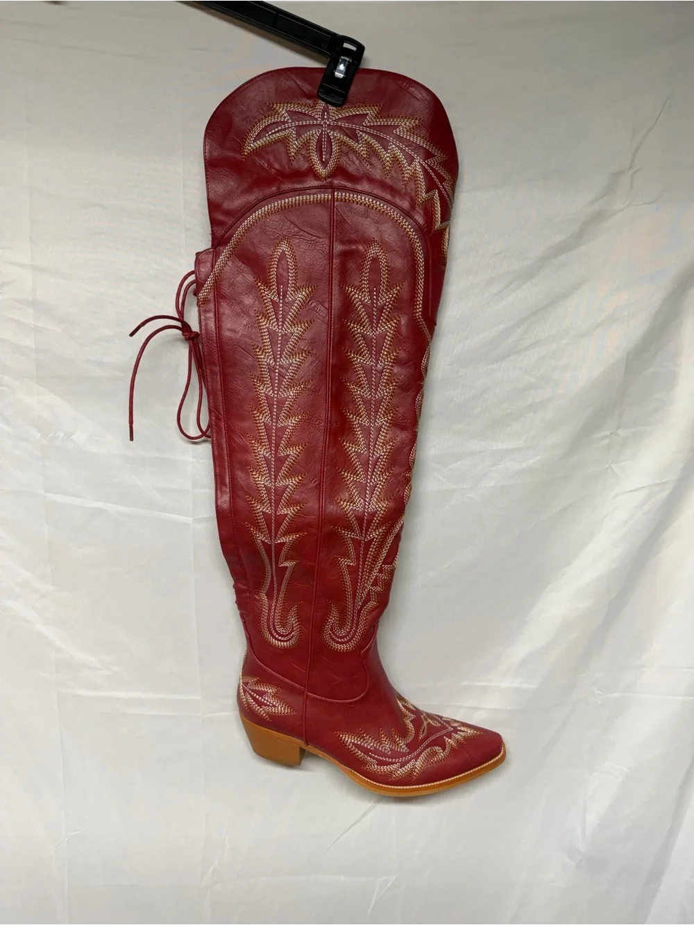 Women’s Size 10 Red Thigh High Western Cowboy Boots Embroidered Lace Up NEW
